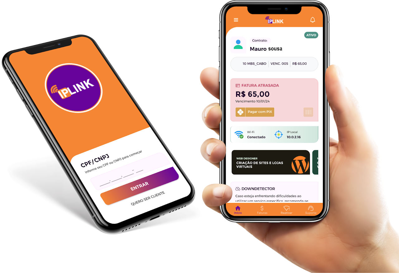 Aplicativo da IPLINK em smartphone